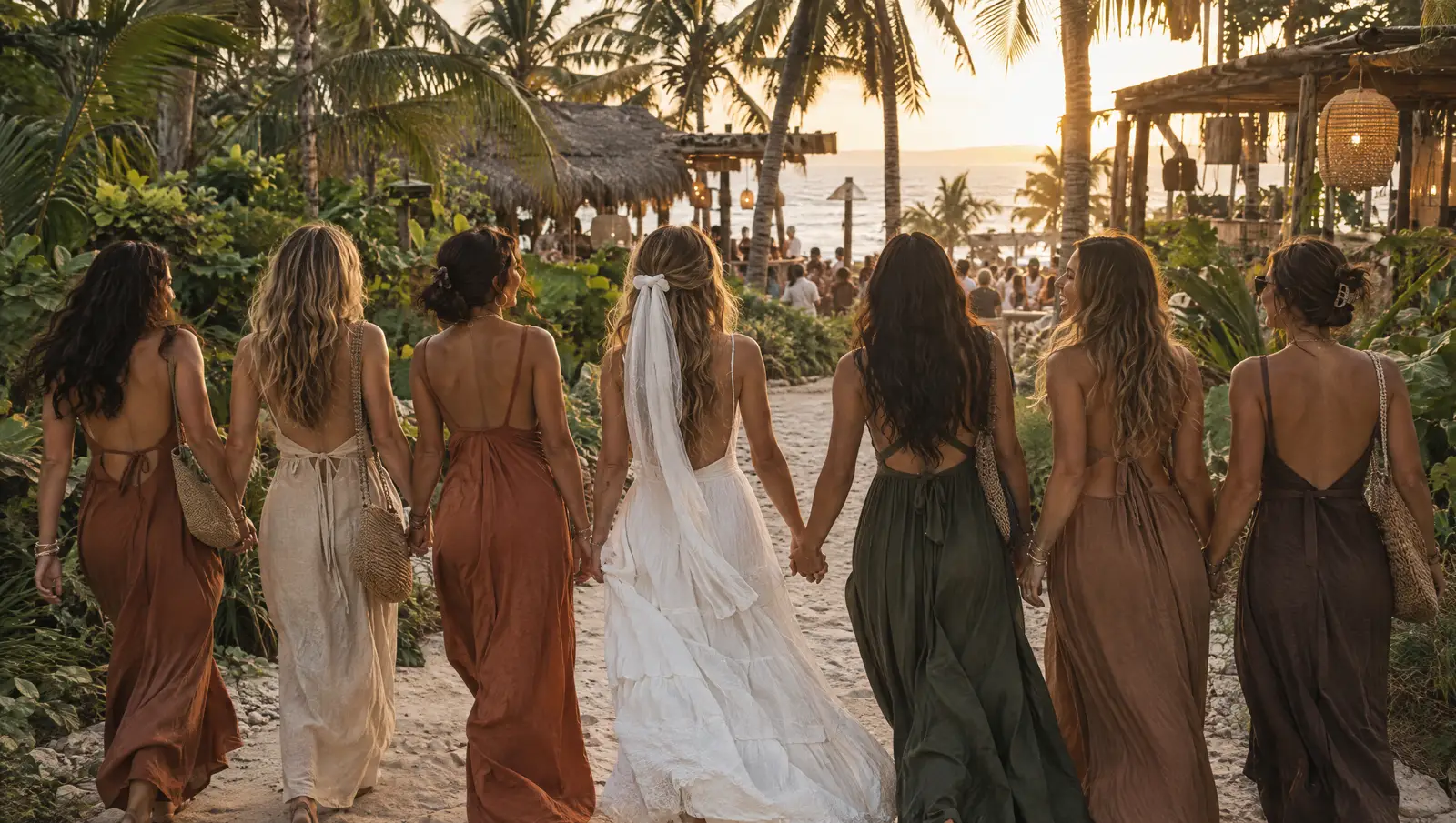 A bachelorette group at a beach club in Tulum