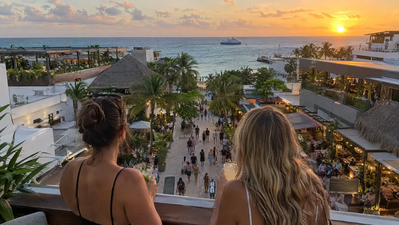 Rooftop view over Playa del Carmen at golden hour